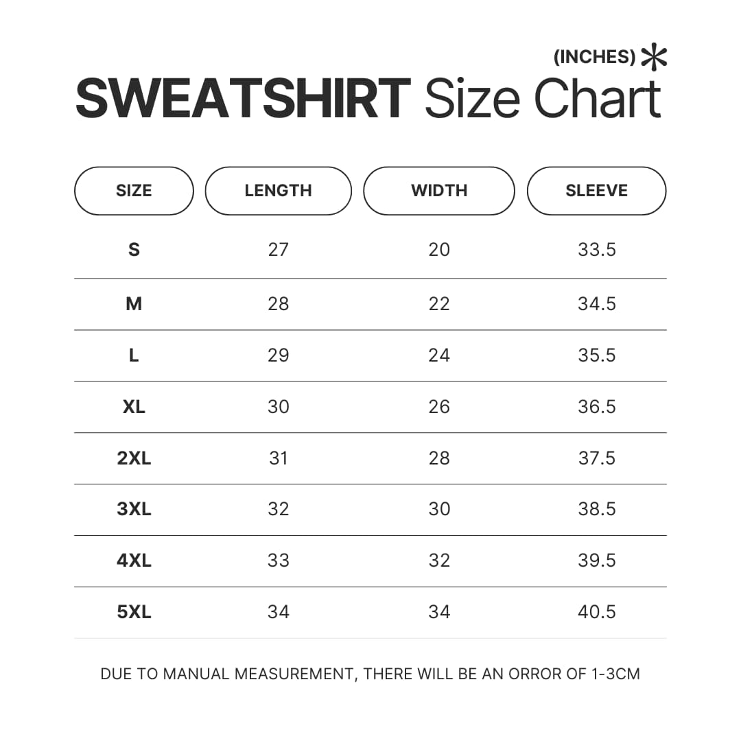 Sweatshirt Size Chart - That Time I Got Reincarnated As A Slime Store