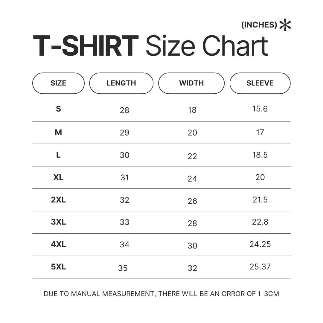 T shirt Size Chart - That Time I Got Reincarnated As A Slime Store