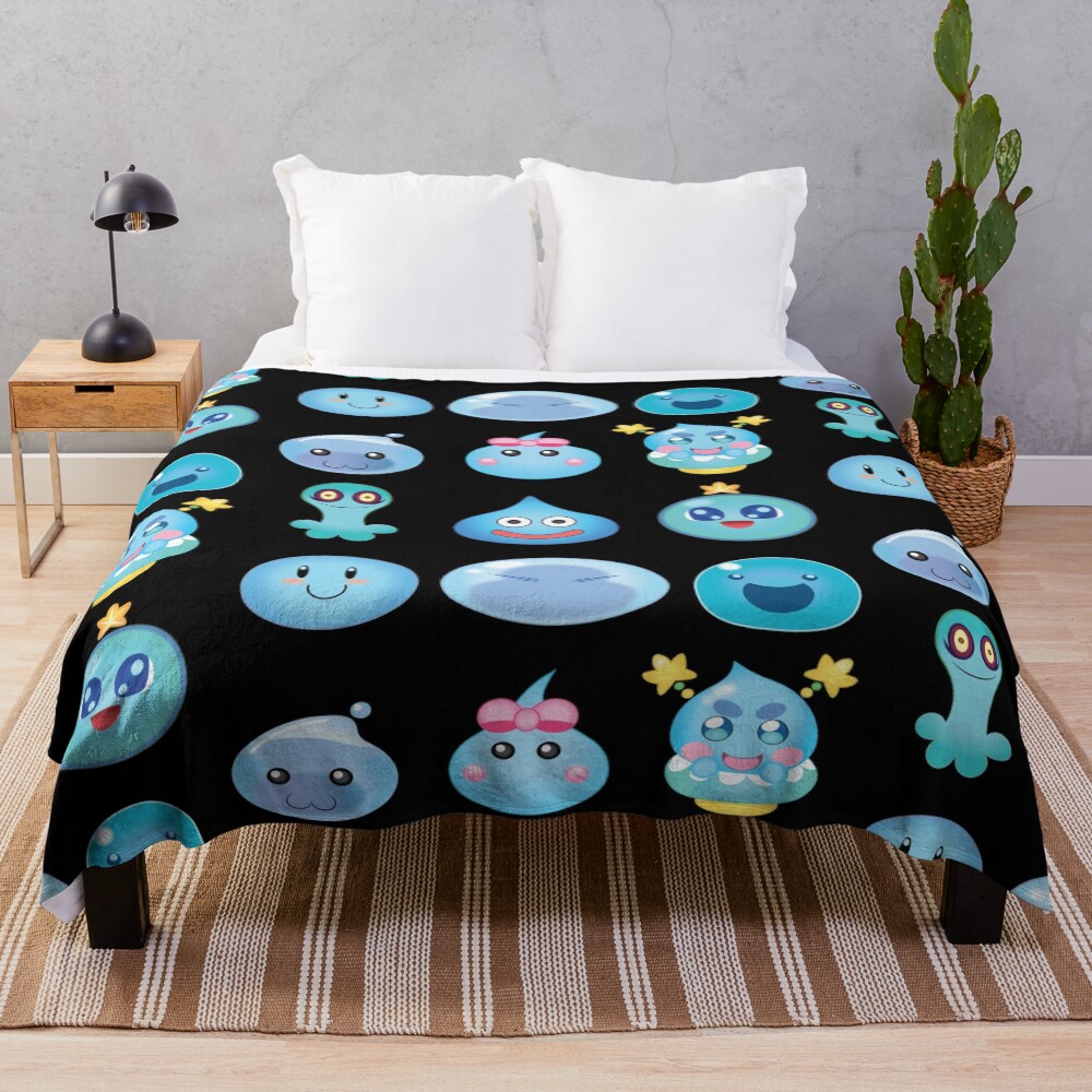 Blue Slime Buddy Cheerful Friends Throw Blanket
