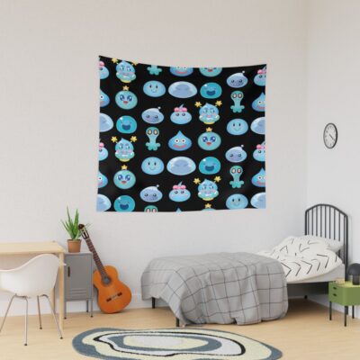 Blue Slime Buddy Cheerful Friends Tapestry
