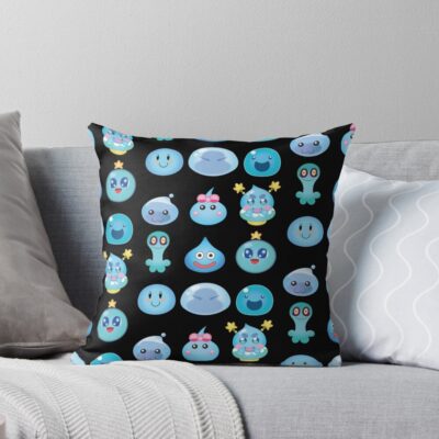 Blue Slime Buddy Cheerful Friends Throw Pillow